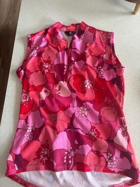 Canari Sleeveless Floral Zip-Front Women's cycling biking tank Top Pink/Red